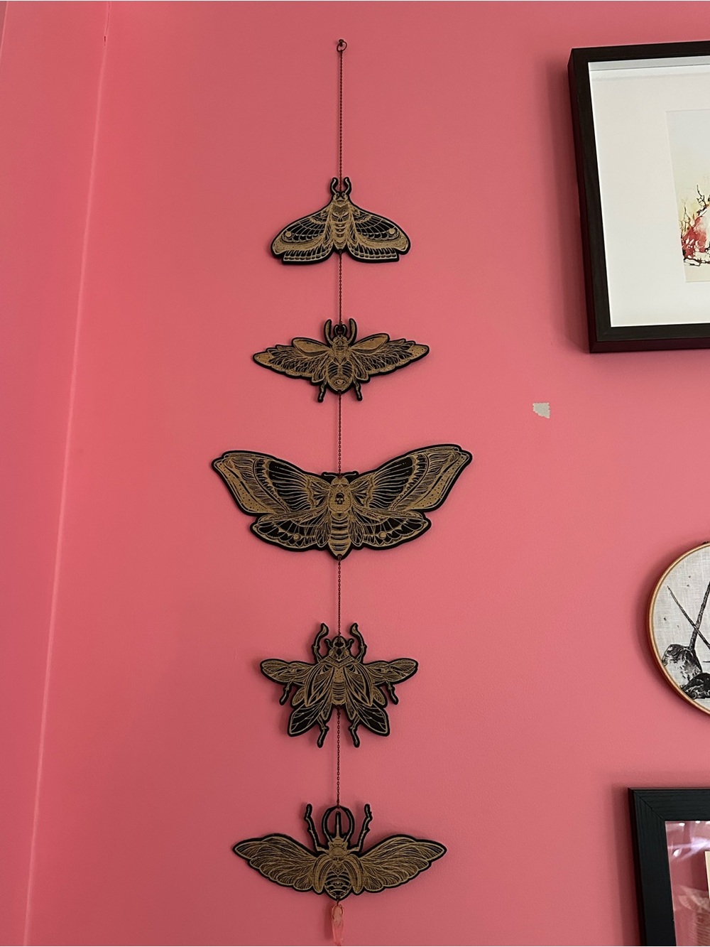 Natural Wood Moth Wall Hanging – Tan/Black